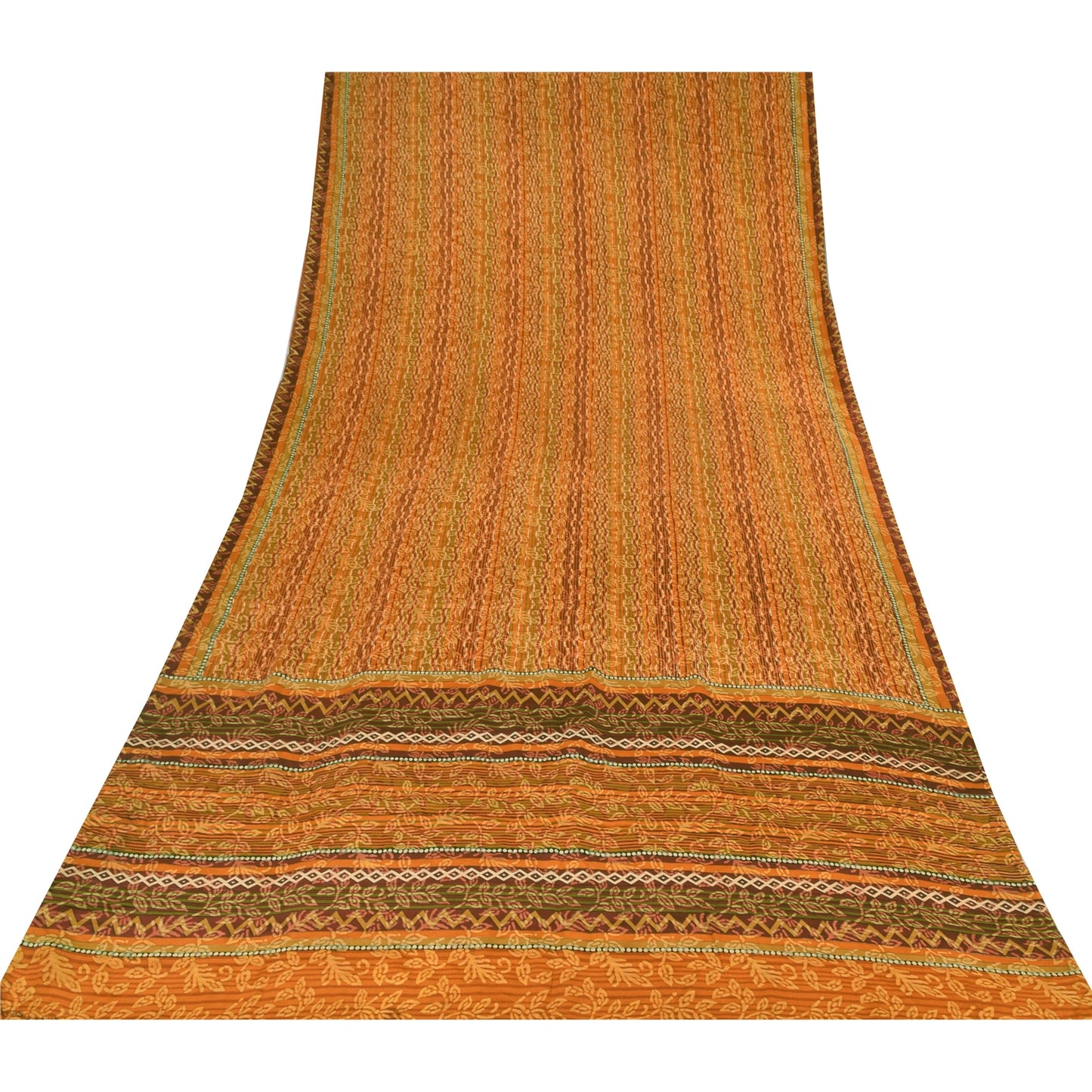 Sanskriti Vintage Sarees Multi Pure Crepe Silk Printed Sari 5yd Craft Sustainable Fabric