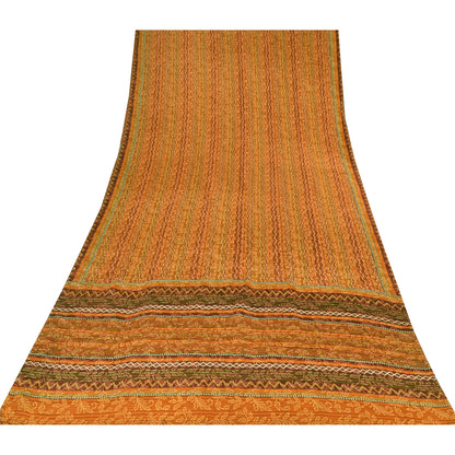Sanskriti Vintage Sarees Multi Pure Crepe Silk Printed Sari 5yd Craft Sustainable Fabric