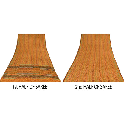 Sanskriti Vintage Sarees Multi Pure Crepe Silk Printed Sari 5yd Craft Sustainable Fabric