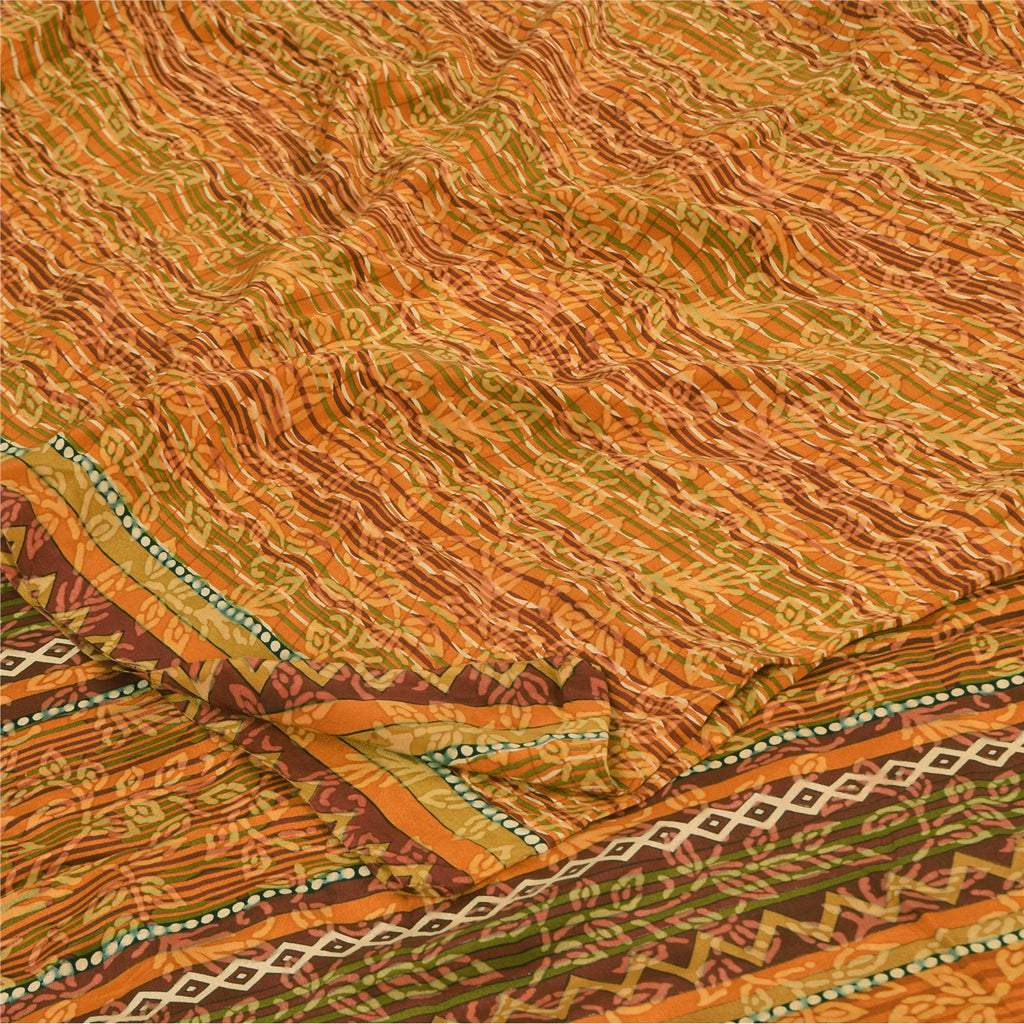 Sanskriti Vintage Sarees Multi Pure Crepe Silk Printed Sari 5yd Craft Sustainable Fabric