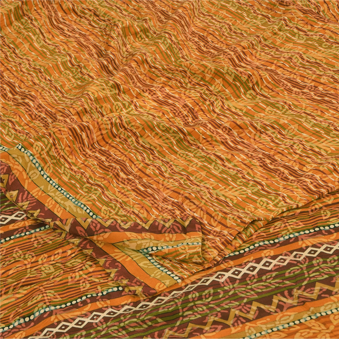 Sanskriti Vintage Sarees Multi Pure Crepe Silk Printed Sari 5yd Craft Sustainable Fabric