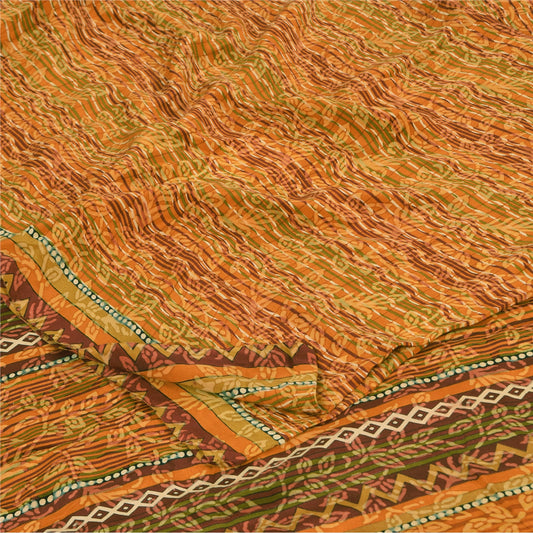 Sanskriti Vintage Sarees Multi Pure Crepe Silk Printed Sari 5yd Craft Sustainable Fabric