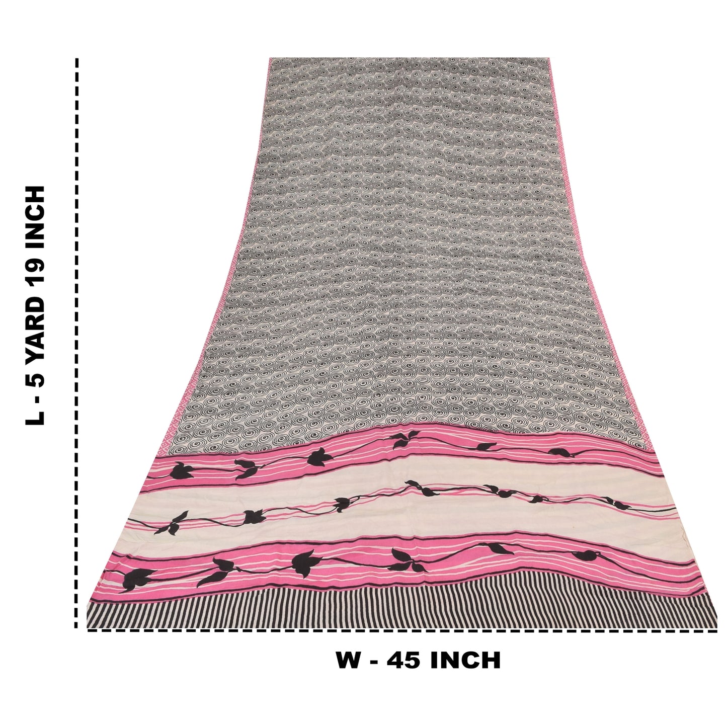 Sanskriti Vintage Sarees Black 100%Pure Crepe Silk Printed Sari 5yd Craft Sustainable Fabric