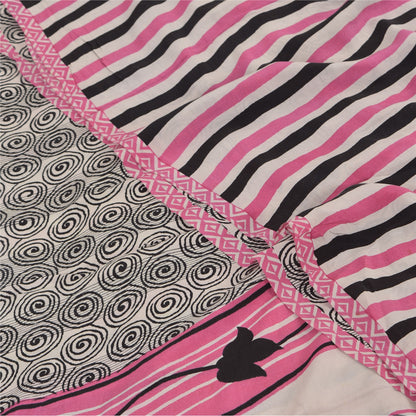 Sanskriti Vintage Sarees Black 100%Pure Crepe Silk Printed Sari 5yd Craft Sustainable Fabric