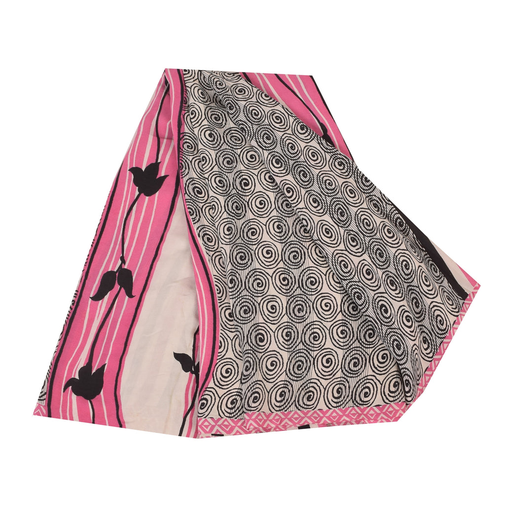 Sanskriti Vintage Sarees Black 100%Pure Crepe Silk Printed Sari 5yd Craft Sustainable Fabric