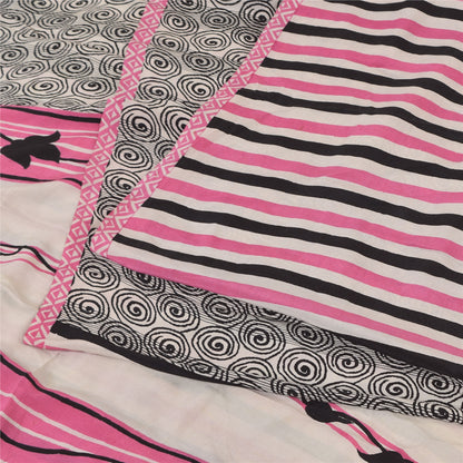 Sanskriti Vintage Sarees Black 100%Pure Crepe Silk Printed Sari 5yd Craft Sustainable Fabric