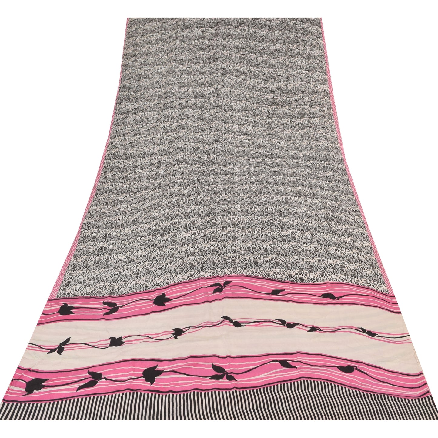 Sanskriti Vintage Sarees Black 100%Pure Crepe Silk Printed Sari 5yd Craft Sustainable Fabric