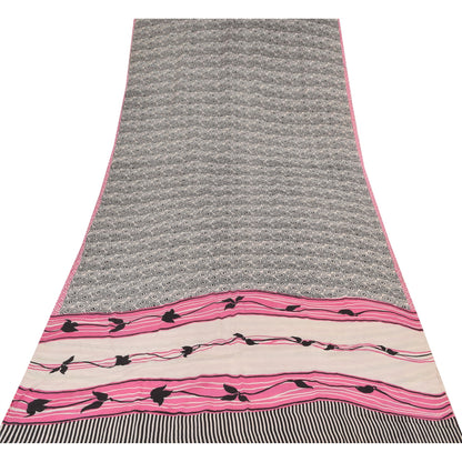 Sanskriti Vintage Sarees Black 100%Pure Crepe Silk Printed Sari 5yd Craft Sustainable Fabric