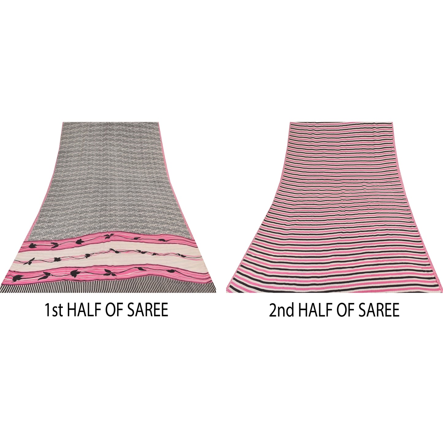 Sanskriti Vintage Sarees Black 100%Pure Crepe Silk Printed Sari 5yd Craft Sustainable Fabric