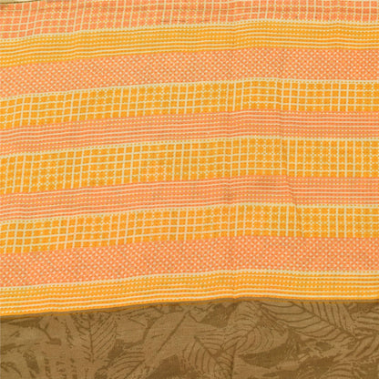 Sanskriti Vintage Sarees Cream 100%Pure Crepe Silk Printed Sari 5yd Craft Sustainable Fabric