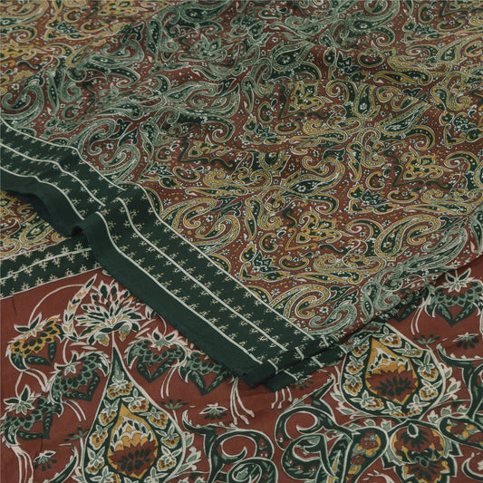 Sanskriti Vintage Sarees Multicolor Pure Crepe Silk Print Sari 5yd Craft Sustainable Fabric