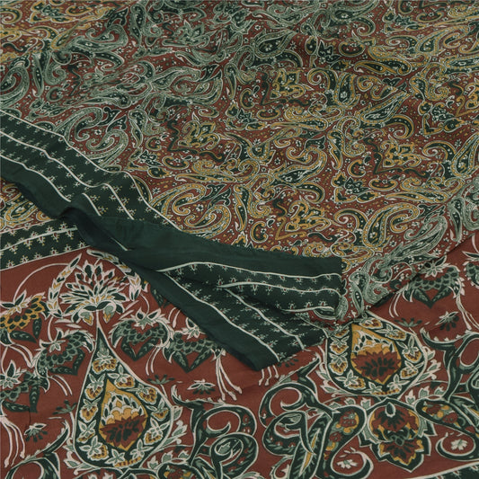 Sanskriti Vintage Sarees Multicolor Pure Crepe Silk Print Sari 5yd Craft Sustainable Fabric