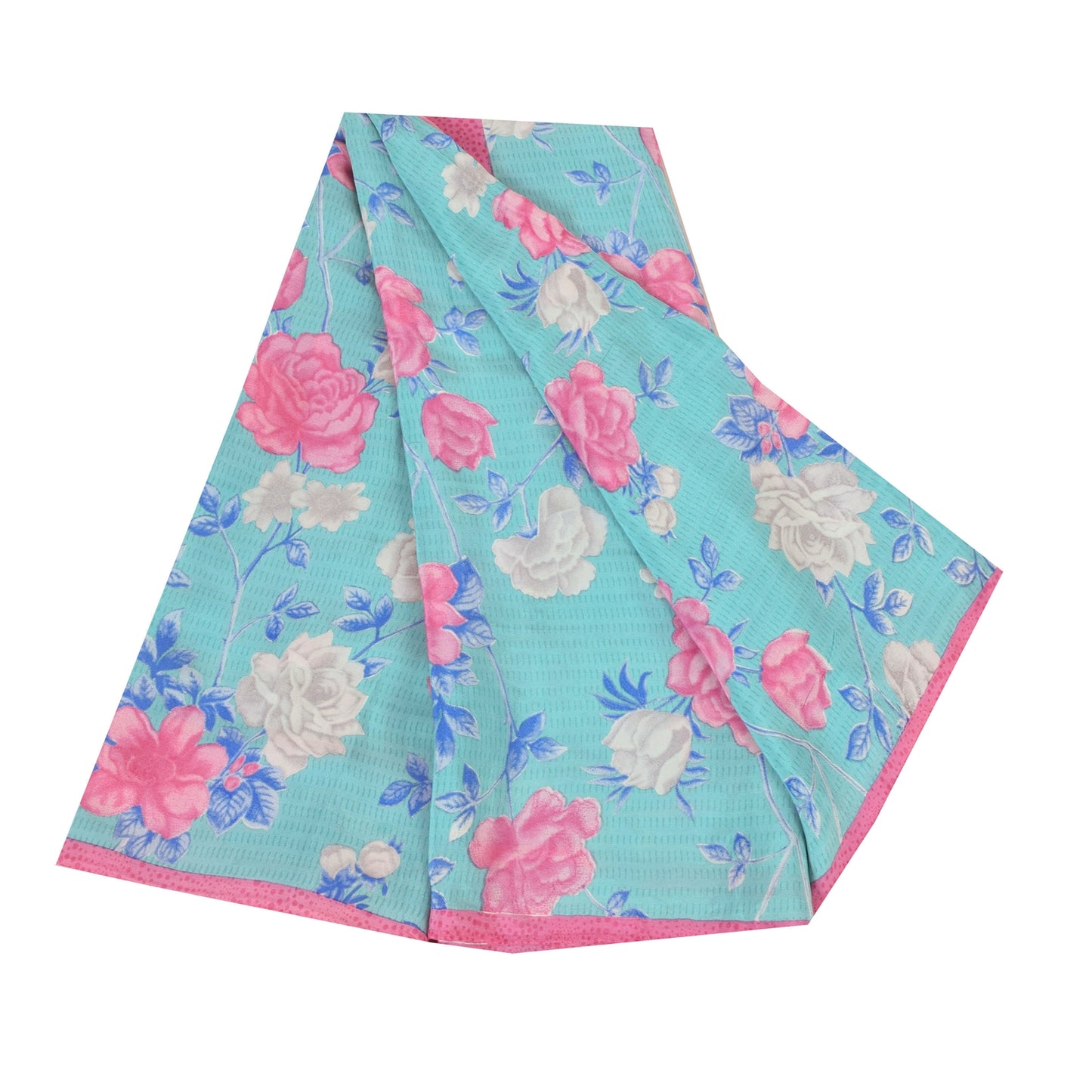 Sanskriti Vintage Sarees Indian Blue Blend Crepe Printed Sari 5yd Craft Sustainable Fabric