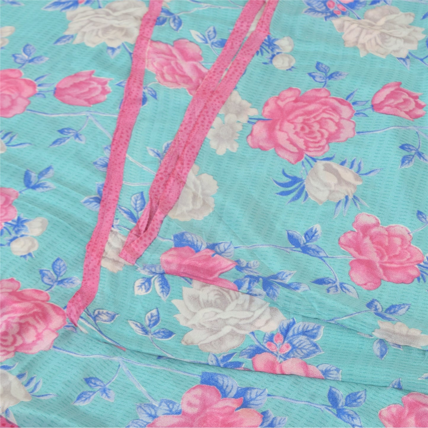 Sanskriti Vintage Sarees Indian Blue Blend Crepe Printed Sari 5yd Craft Sustainable Fabric