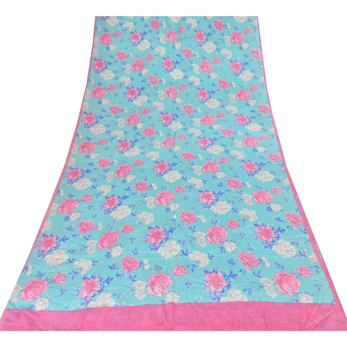 Sanskriti Vintage Sarees Indian Blue Blend Crepe Printed Sari 5yd Craft Sustainable Fabric