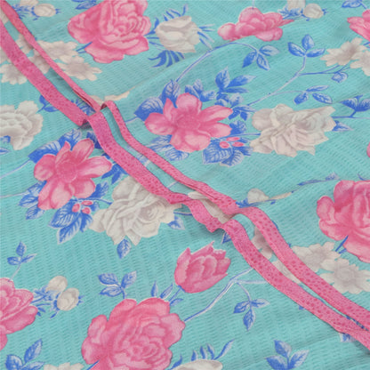 Sanskriti Vintage Sarees Indian Blue Blend Crepe Printed Sari 5yd Craft Sustainable Fabric