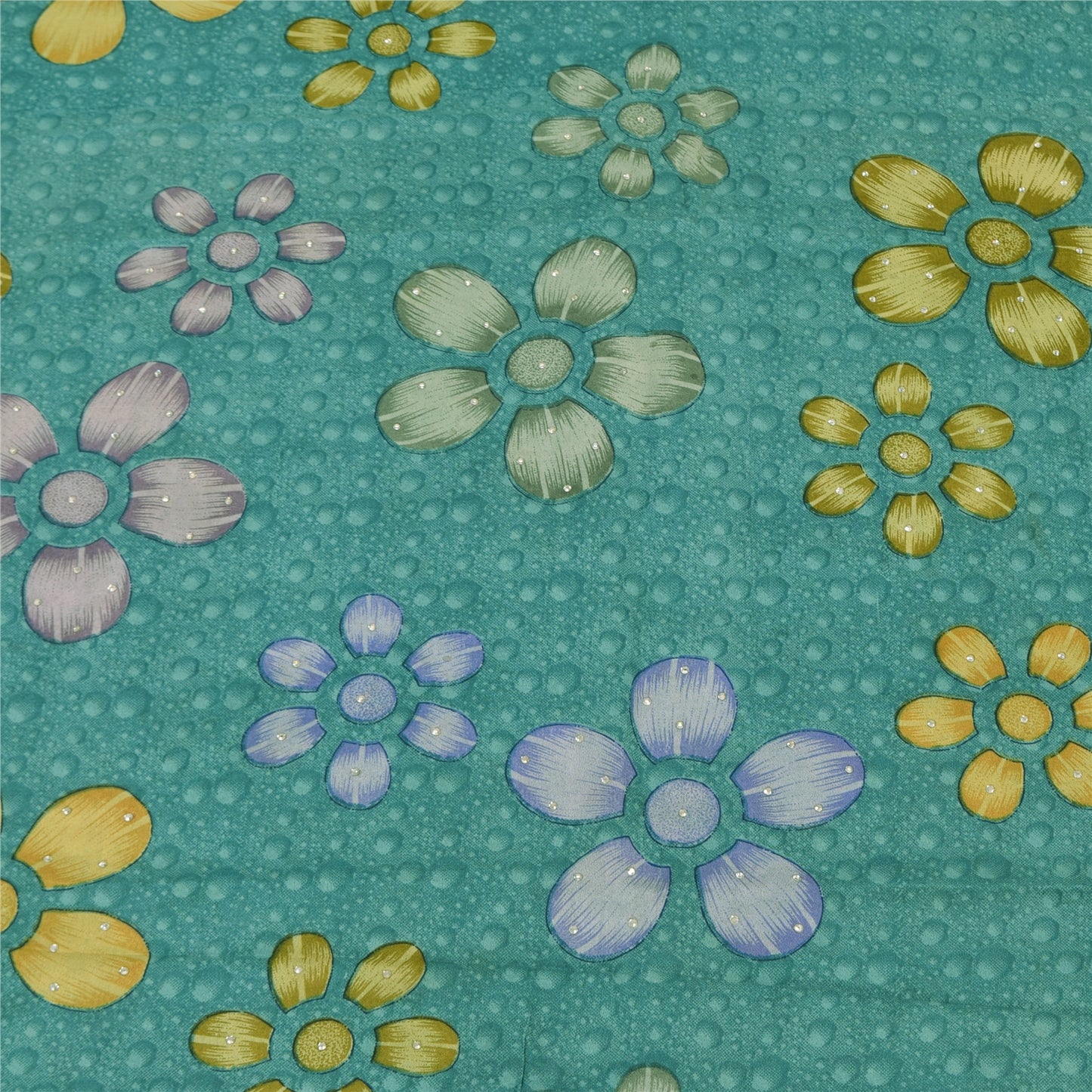 Sanskriti Vintage Sarees Sea-Green Pure Crepe Silk Printed Sari 5yd Craft Sustainable Fabric