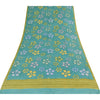 Sanskriti Vintage Sarees Sea-Green Pure Crepe Silk Printed Sari 5yd Craft Sustainable Fabric