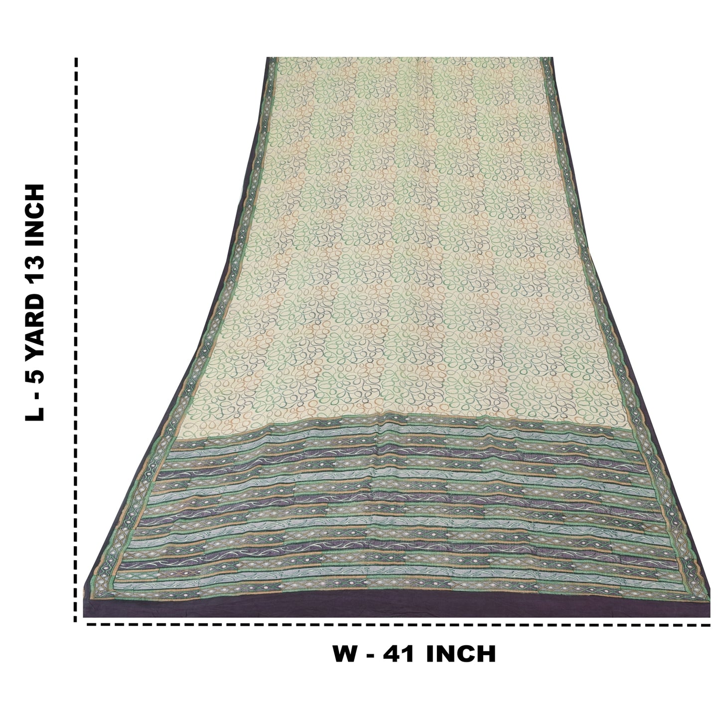 Sanskriti Vintage Sarees Ivory Pure Crepe Silk Printed Sari 5yd SoftCraft Sustainable Fabric