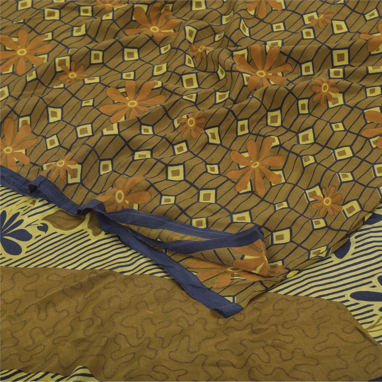 Sanskriti Vintage Sarees Multi Pure Crepe Silk Printed Sari 5yd Craft Sustainable Fabric