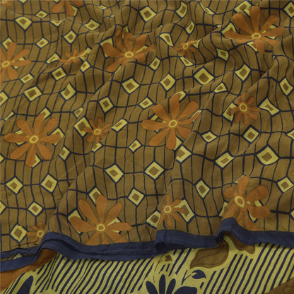 Sanskriti Vintage Sarees Multi Pure Crepe Silk Printed Sari 5yd Craft Sustainable Fabric