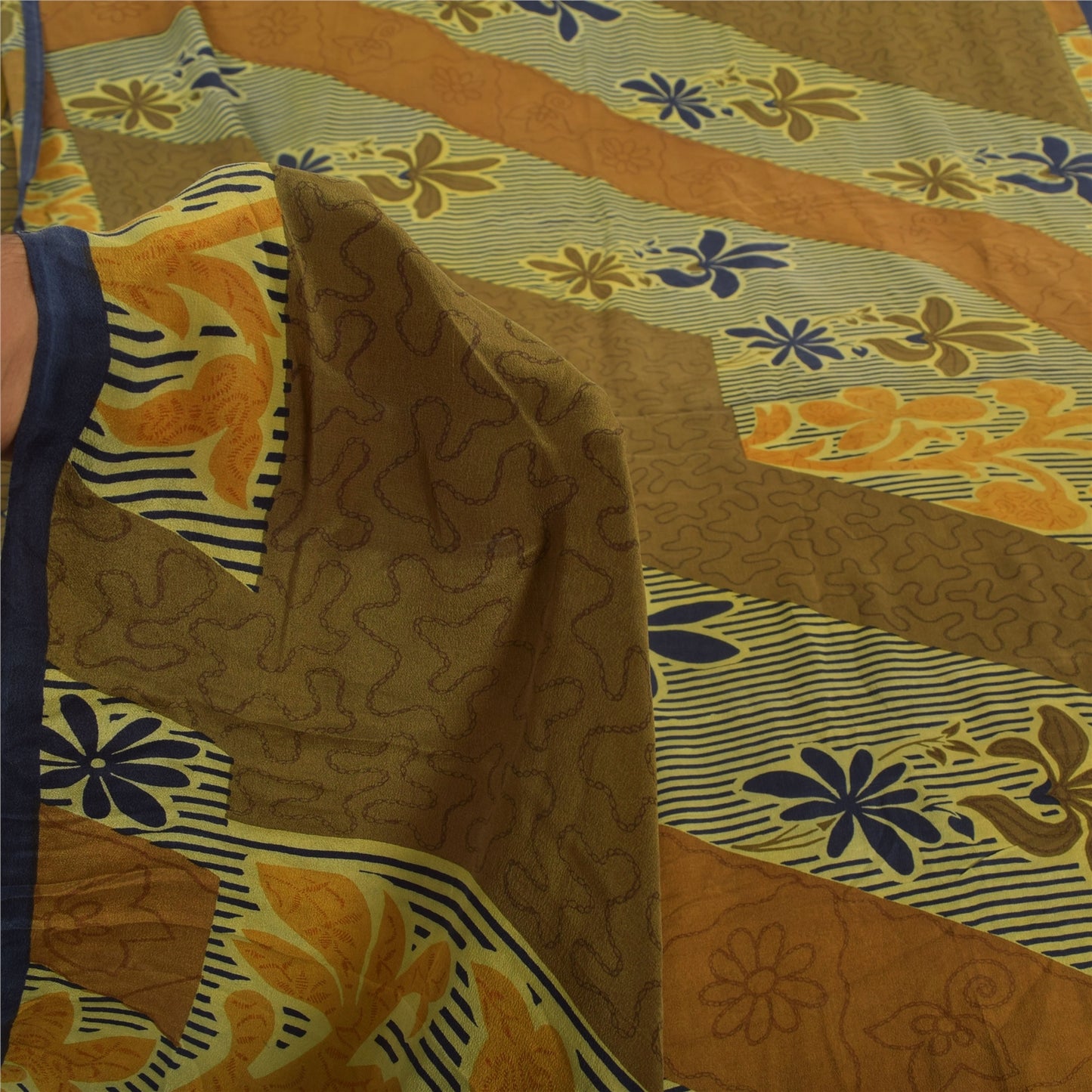 Sanskriti Vintage Sarees Multi Pure Crepe Silk Printed Sari 5yd Craft Sustainable Fabric