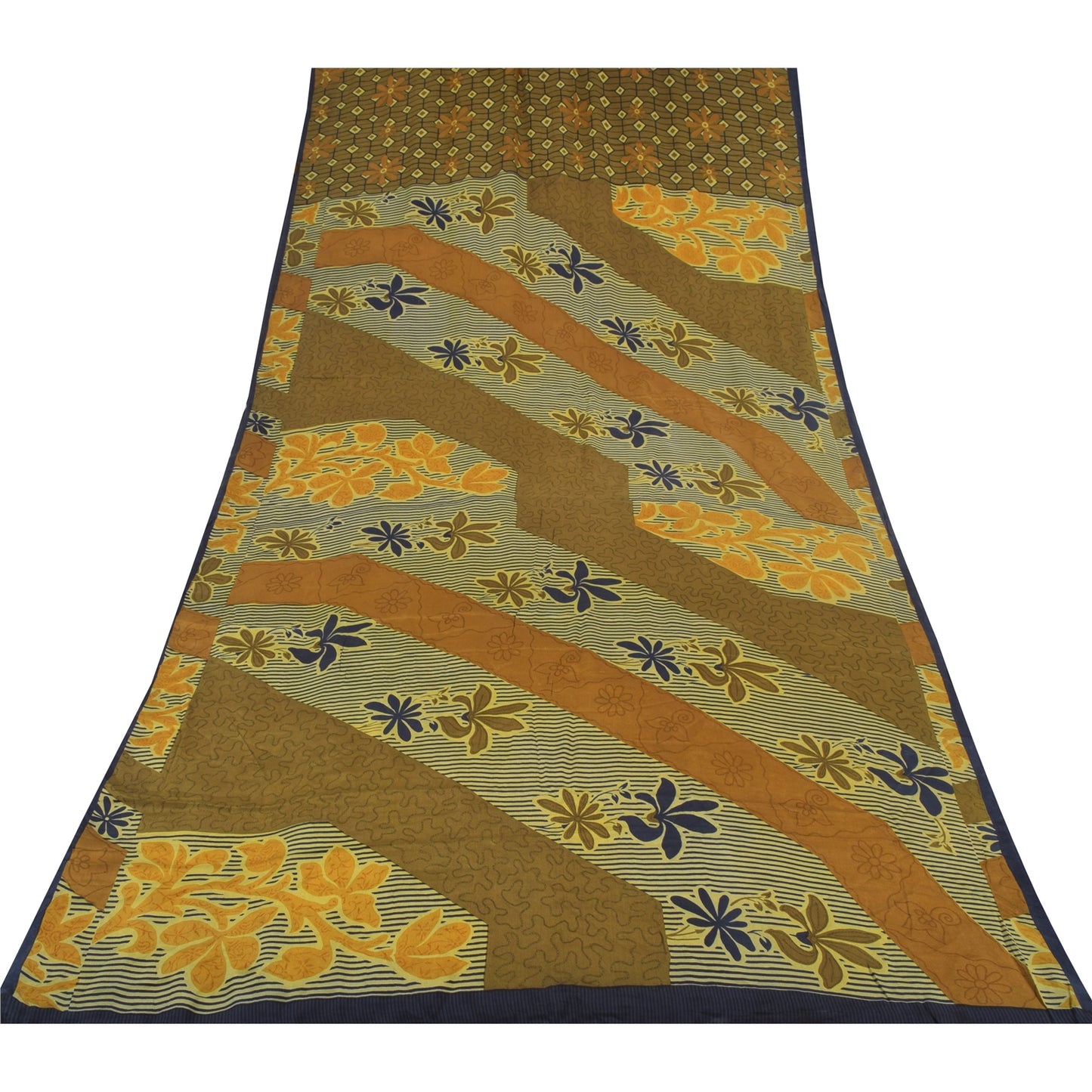 Sanskriti Vintage Sarees Multi Pure Crepe Silk Printed Sari 5yd Craft Sustainable Fabric