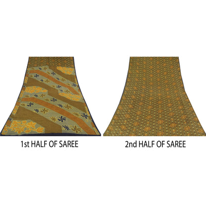 Sanskriti Vintage Sarees Multi Pure Crepe Silk Printed Sari 5yd Craft Sustainable Fabric