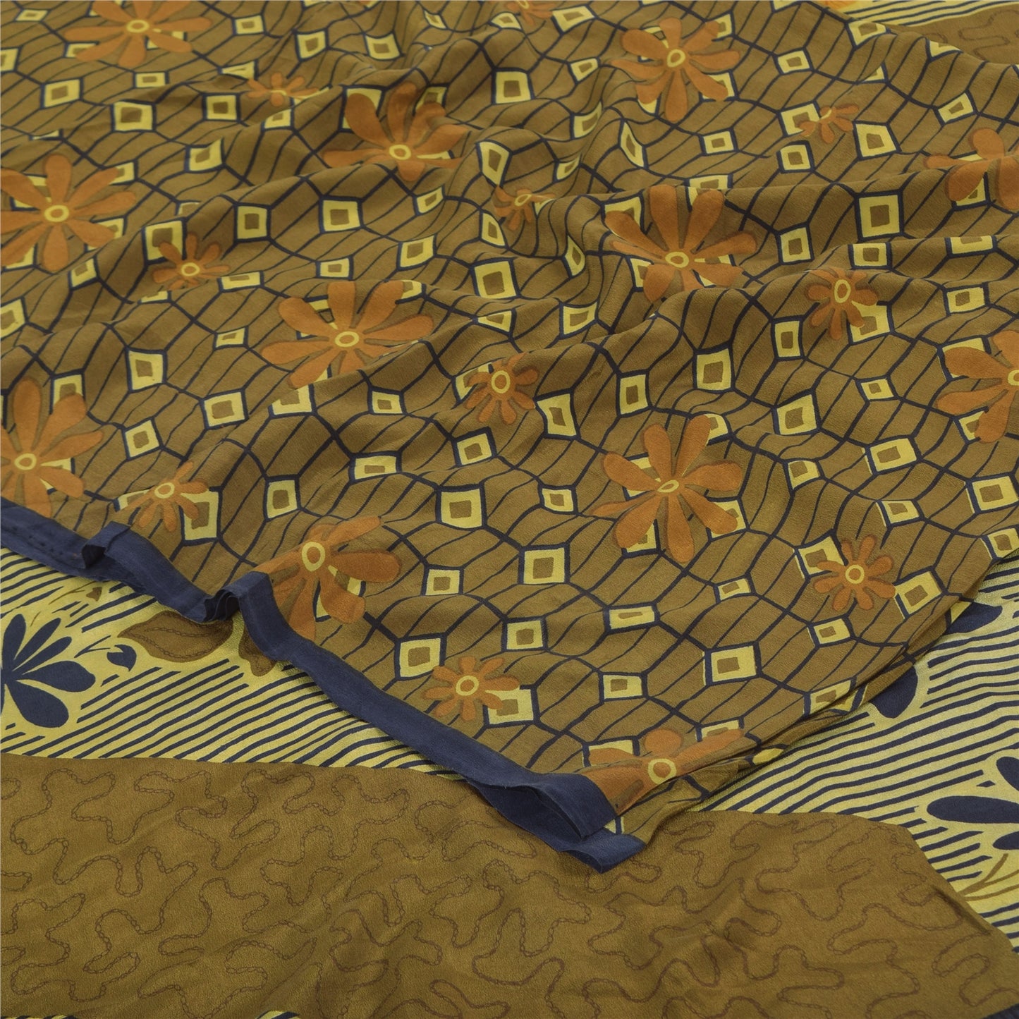 Sanskriti Vintage Sarees Multi Pure Crepe Silk Printed Sari 5yd Craft Sustainable Fabric