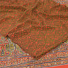 Sanskriti Vintage Sarees Orange/Green Pure Crepe Silk Printed Sari Craft Sustainable Fabric