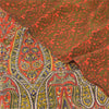 Sanskriti Vintage Sarees Orange/Green Pure Crepe Silk Printed Sari Craft Sustainable Fabric