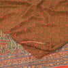 Sanskriti Vintage Sarees Orange/Green Pure Crepe Silk Printed Sari Craft Sustainable Fabric