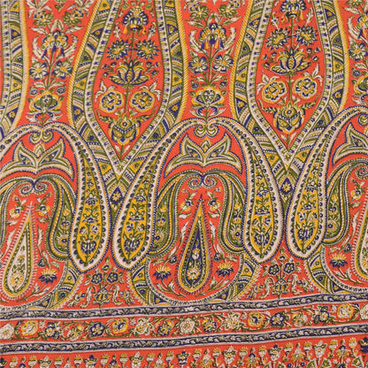 Sanskriti Vintage Sarees Orange/Green Pure Crepe Silk Printed Sari Craft Sustainable Fabric