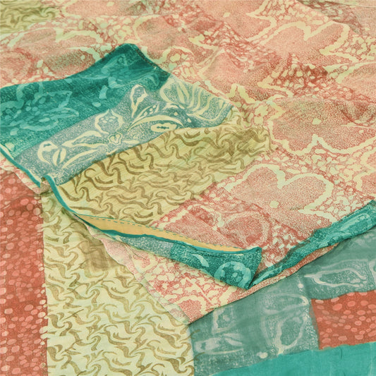 Sanskriti Vintage Sarees Multicolor Pure Crepe Silk Print Sari 5yd Craft Sustainable Fabric