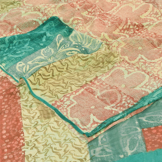 Sanskriti Vintage Sarees Multicolor Pure Crepe Silk Print Sari 5yd Craft Sustainable Fabric