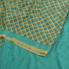 Sanskriti Vintage Sarees Green/Blue Pure Crepe Silk Print Sari 5yd Craft Sustainable Fabric