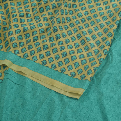 Sanskriti Vintage Sarees Green/Blue Pure Crepe Silk Print Sari 5yd Craft Sustainable Fabric