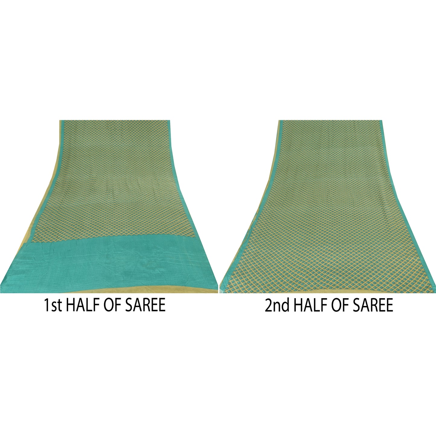 Sanskriti Vintage Sarees Green/Blue Pure Crepe Silk Print Sari 5yd Craft Sustainable Fabric