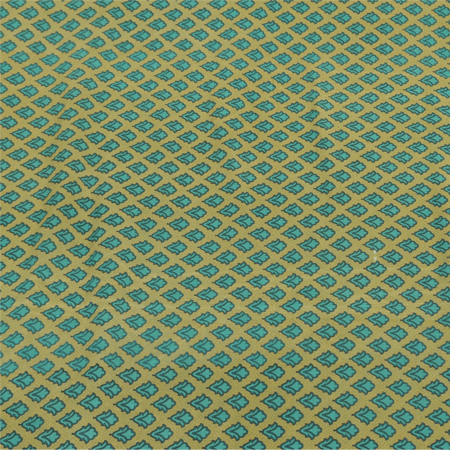 Sanskriti Vintage Sarees Green/Blue Pure Crepe Silk Print Sari 5yd Craft Sustainable Fabric