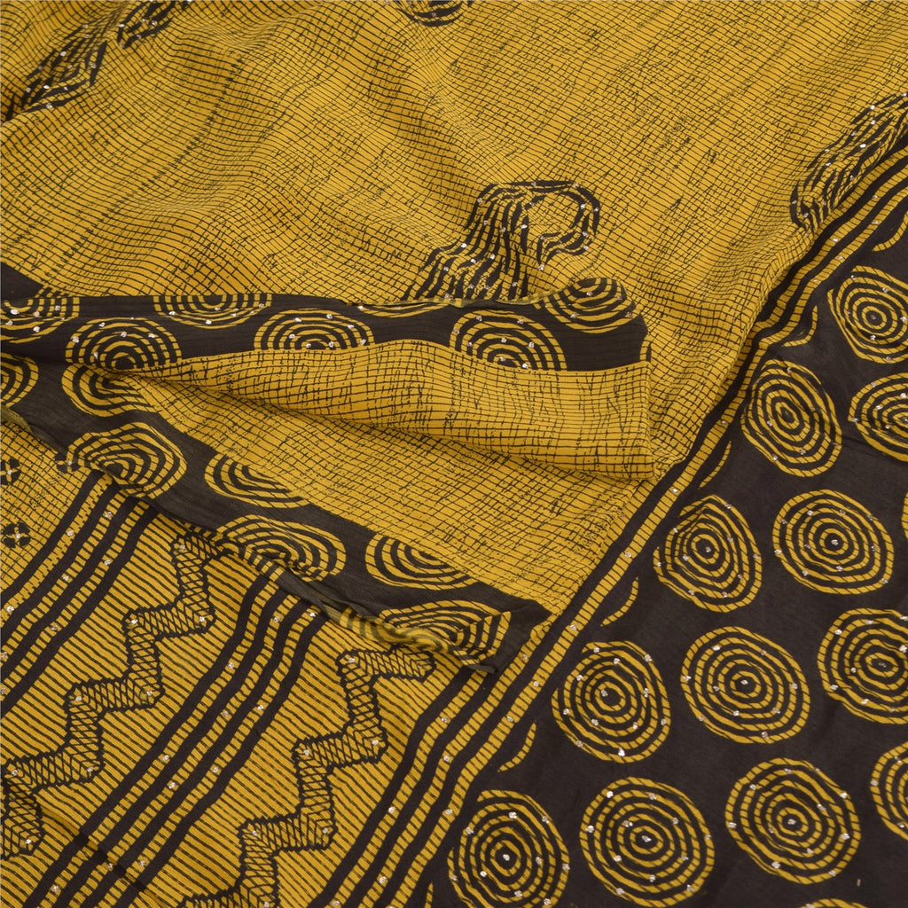 Sanskriti Vintage Sarees Shades Of Green SequinsPure Crepe Print Sari 5yd Sustainable Fabric