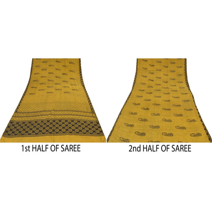 Sanskriti Vintage Sarees Shades Of Green SequinsPure Crepe Print Sari 5yd Sustainable Fabric