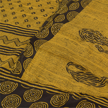 Sanskriti Vintage Sarees Shades Of Green SequinsPure Crepe Print Sari 5yd Sustainable Fabric