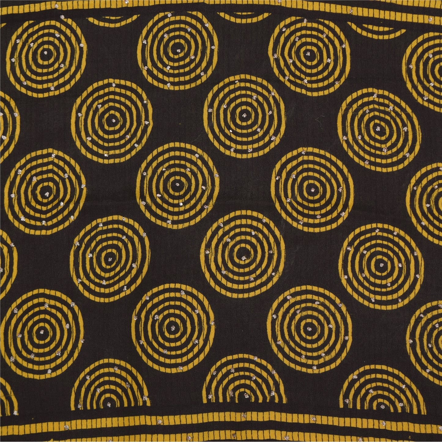 Sanskriti Vintage Sarees Shades Of Green SequinsPure Crepe Print Sari 5yd Sustainable Fabric