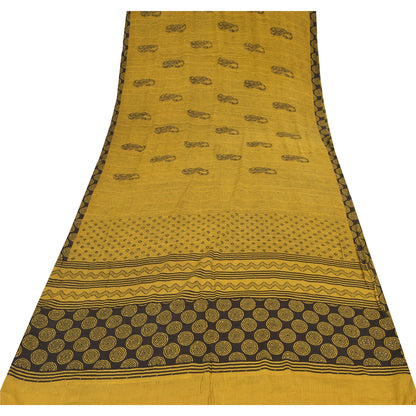 Sanskriti Vintage Sarees Shades Of Green SequinsPure Crepe Print Sari 5yd Sustainable Fabric