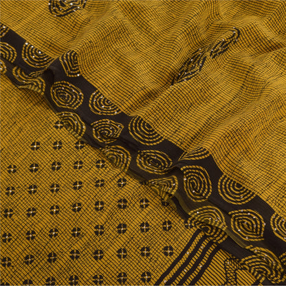 Sanskriti Vintage Sarees Shades Of Green SequinsPure Crepe Print Sari 5yd Sustainable Fabric