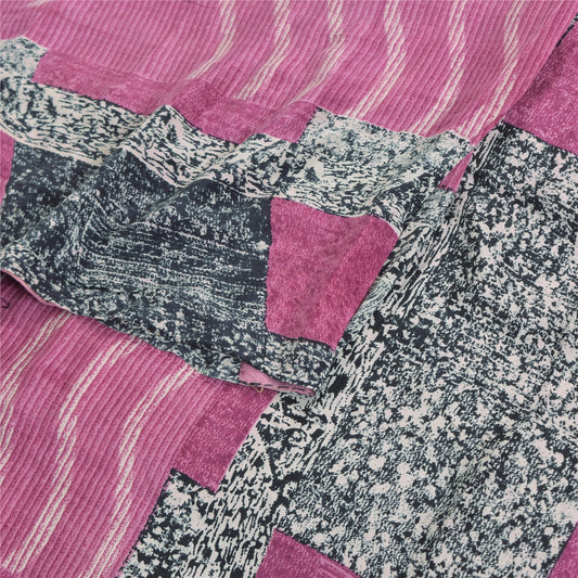 Санскритские винтажные сари розового цвета из 100% чистого крепированного шелка с принтом 5 ярдов ткань для рукоделия из экологически чистой ткани