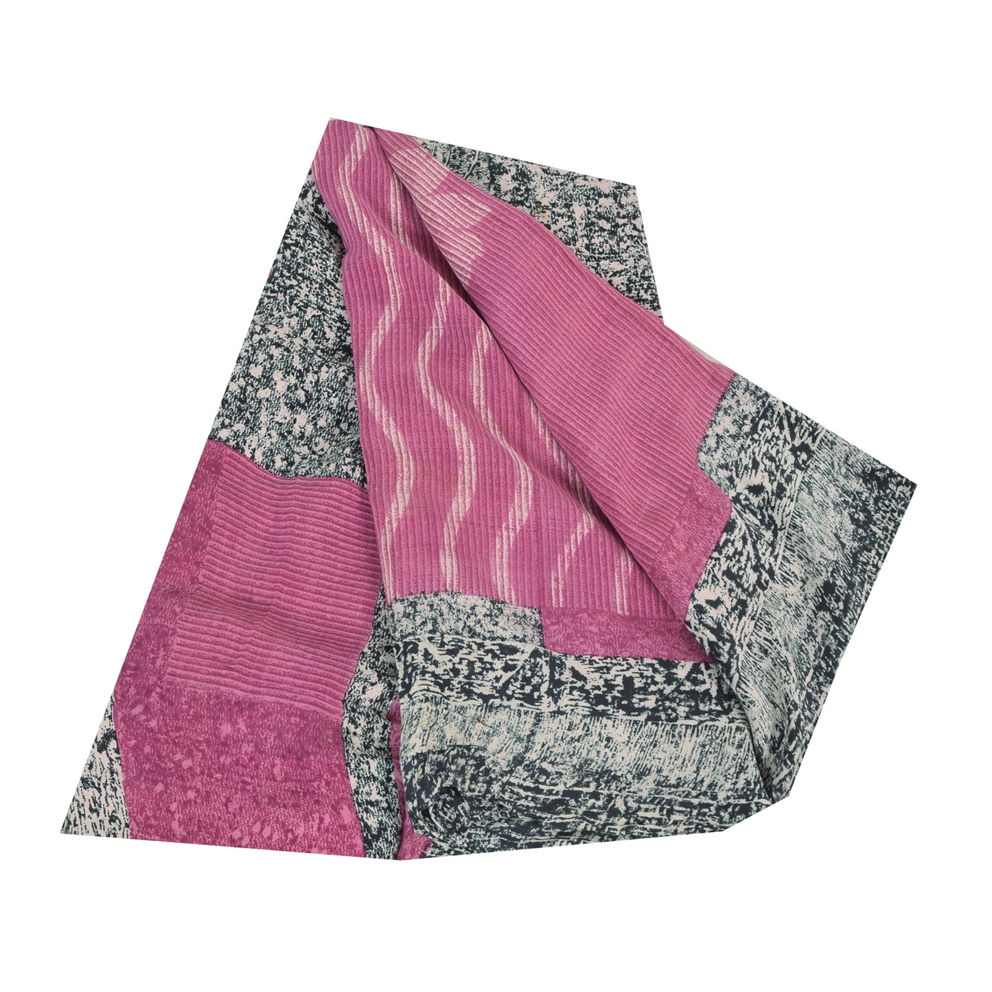 Sanskriti Vintage Sarier i lyserød 100% ren crepesilke med tryk, 5 yards, håndværksmæssigt bæredygtigt stof