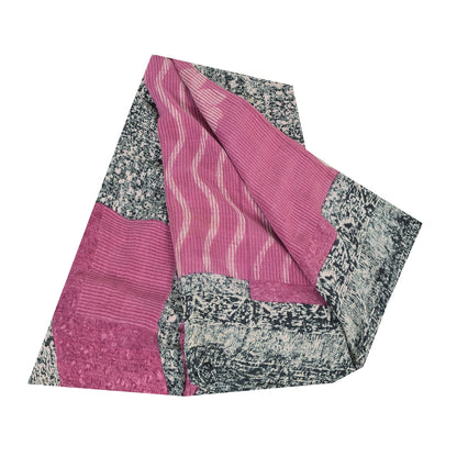 Sanskriti Vintage Sarier i lyserød 100% ren crepesilke med tryk, 5 yards, håndværksmæssigt bæredygtigt stof