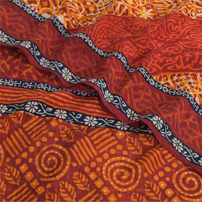 Sanskriti Vintage Sarees Orange Pure Crepe Silk Printed Sari 5yd Craft Sustainable Fabric