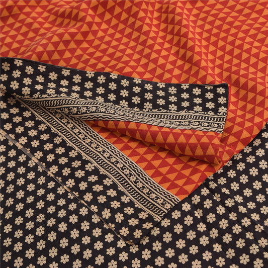 Сари Sanskriti Vintage, оранжевый, чистый крепированный шелк, напечатанное сари, 5 ярдов, ремесленная устойчивая ткань